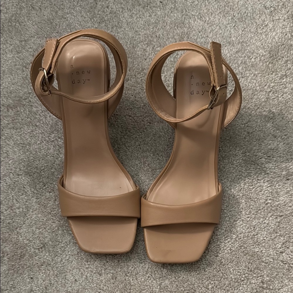 A New Day Tan Heels with Block Heel and Ankle Strap